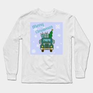 Greeting card with lettering front of blue Santa’s truck, presents and Christmas tree Long Sleeve T-Shirt